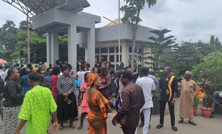 BREAKING: Protest Erupts As Umahi Locks Out Workers